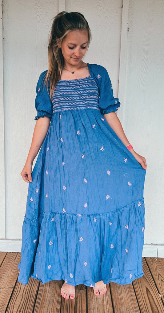 Into the Night Cotton Guaze Smocked Dress