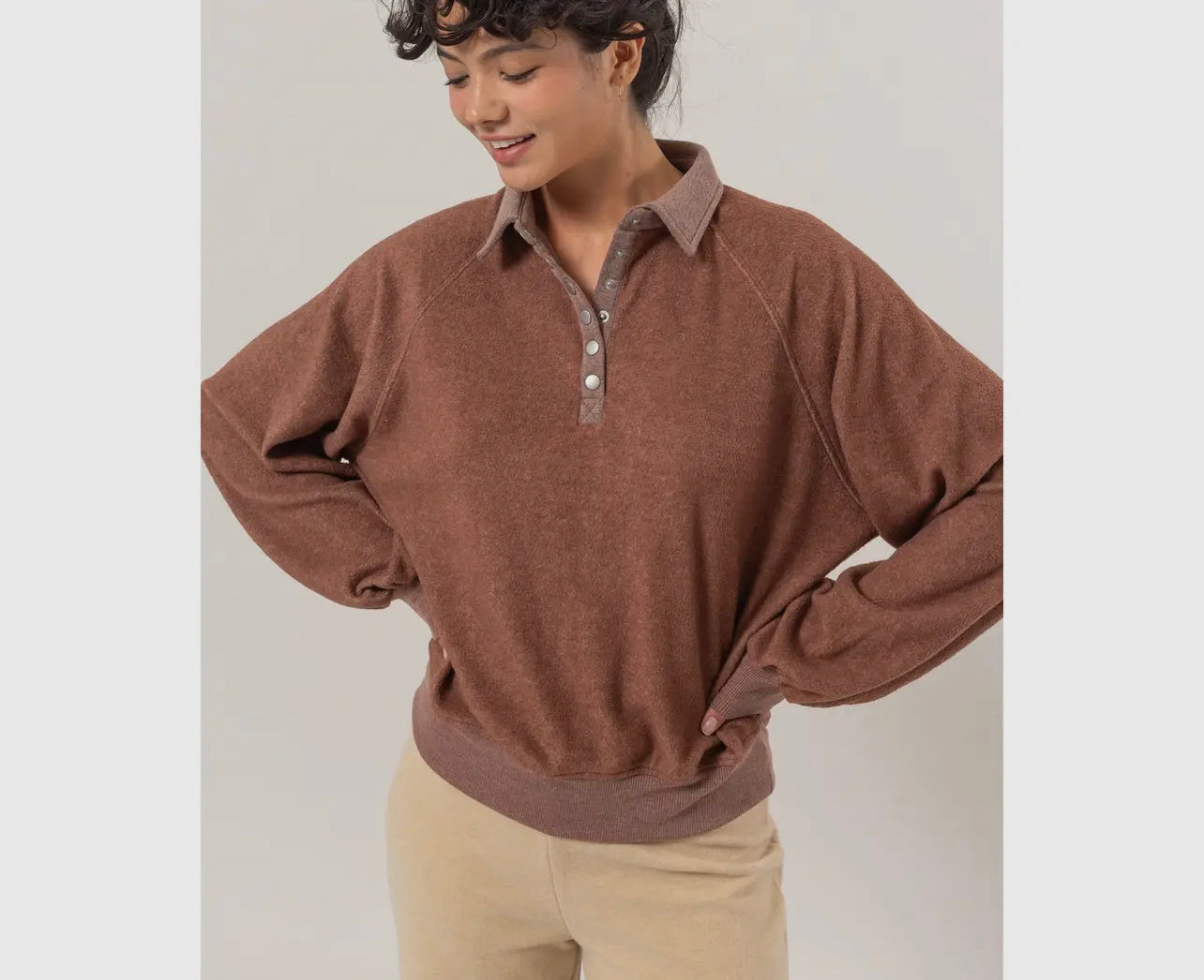 Homebody Half Buttoned Sweatshirt